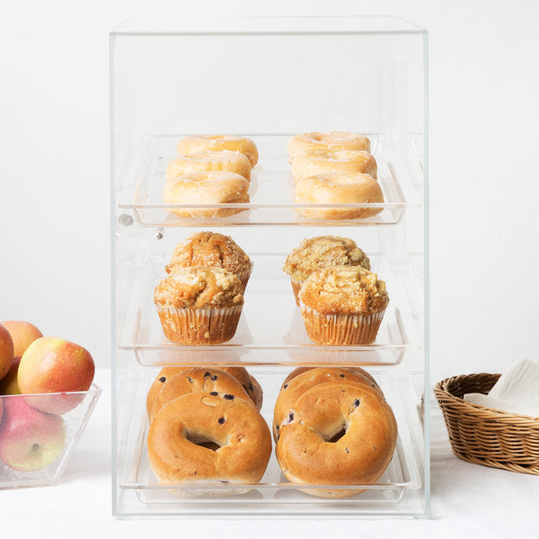 Clear bakery bin for pastry bread bagel display case