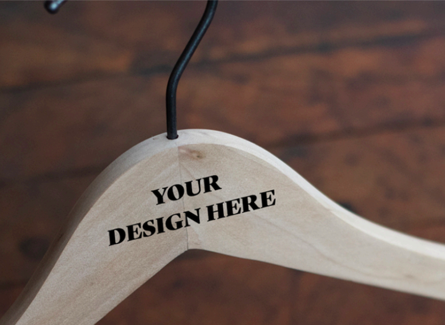 Custom print wood hangers at Saddleback Display