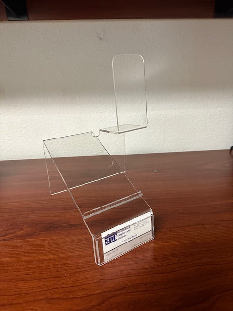 Shoe and shoe sole display for 2 shoes clear acrylic with front sign card holder