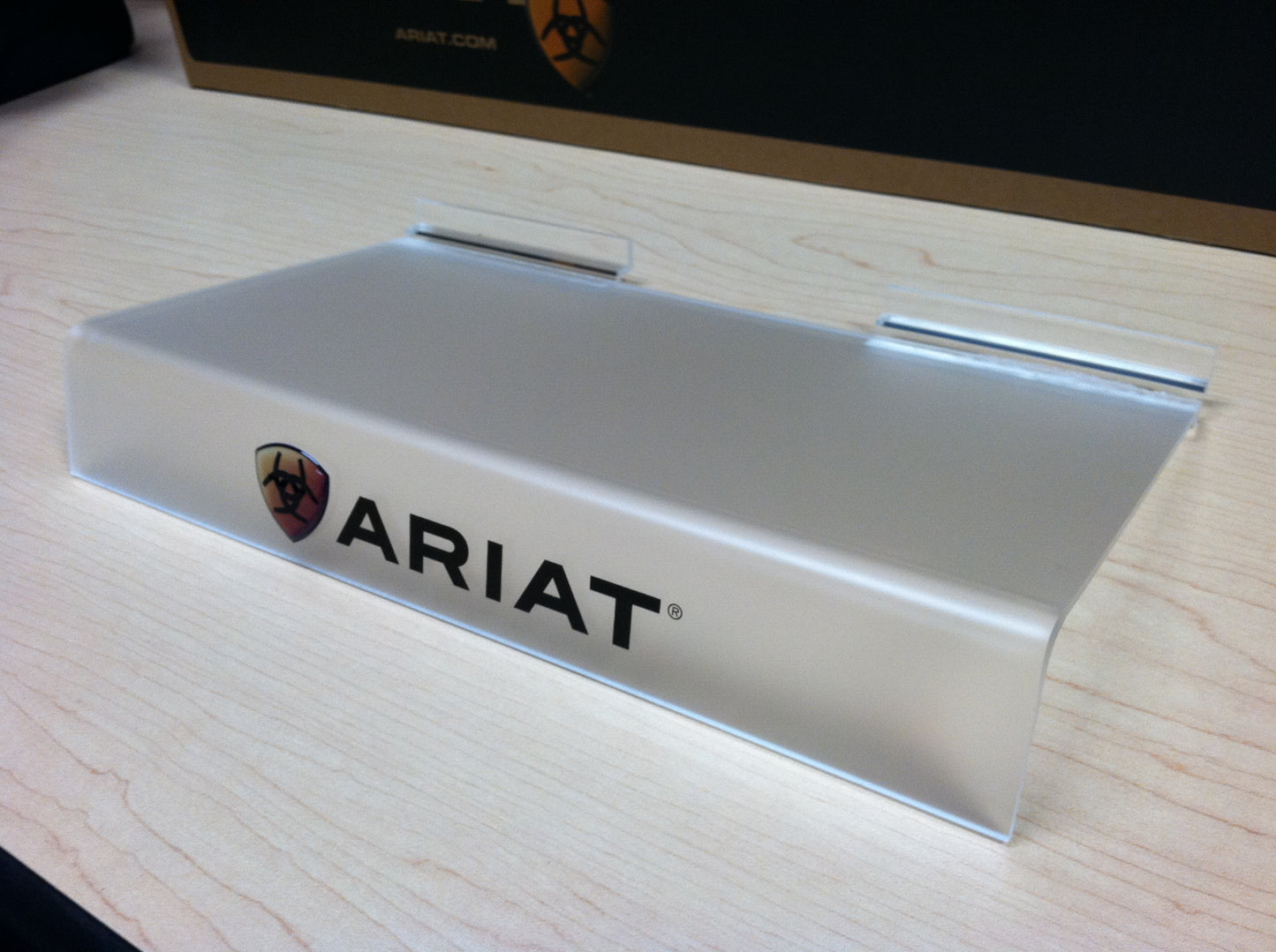 Matte Frosted slatwall shoe shelf with logo