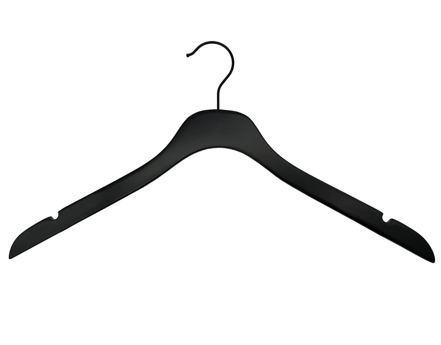 Slim line hangers matte black.  Many more can fit onto the racks