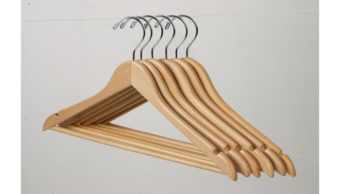Flat natural wood hangers for suit with 2 notches