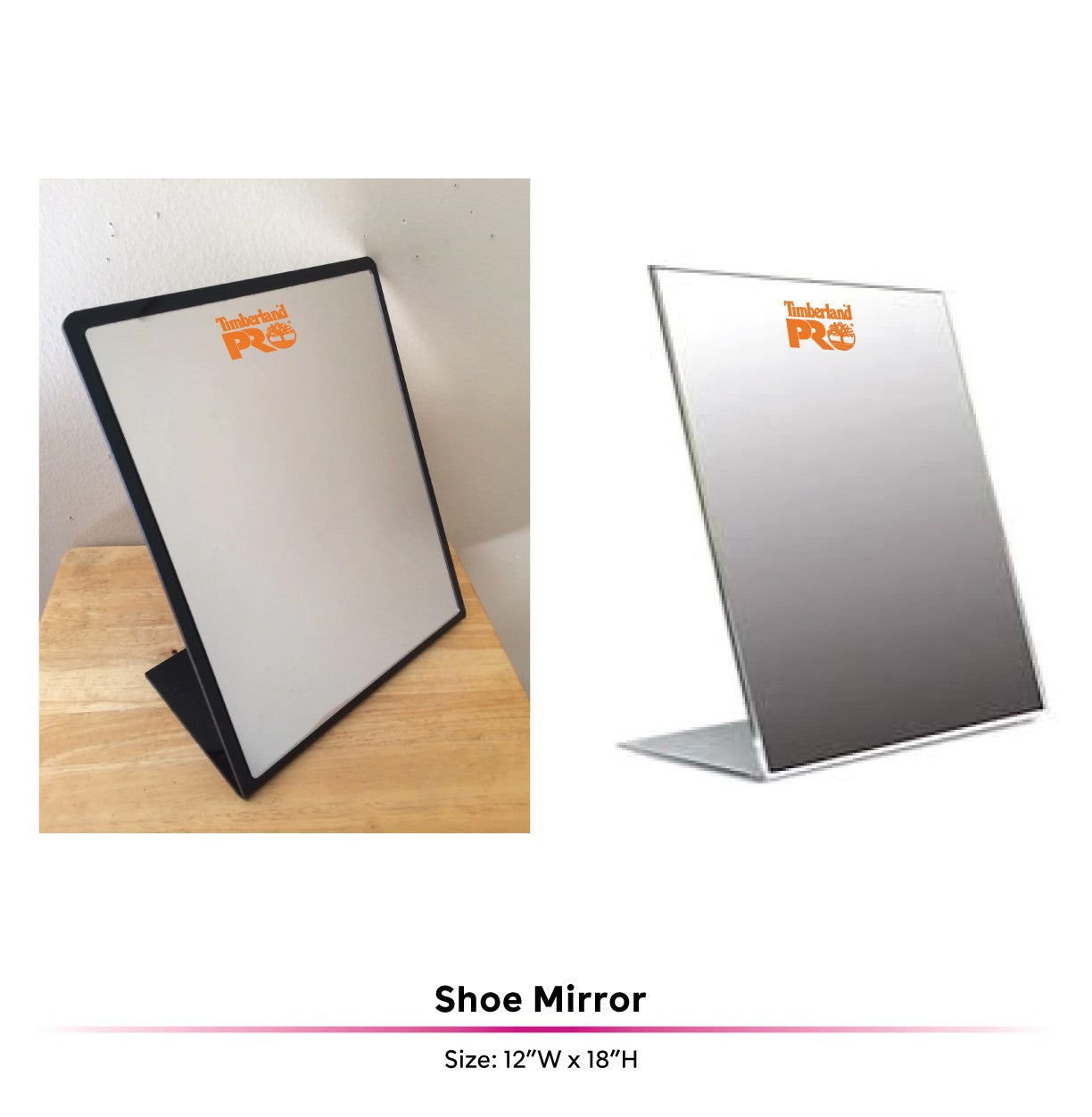 Shoe mirror with logo screenprint