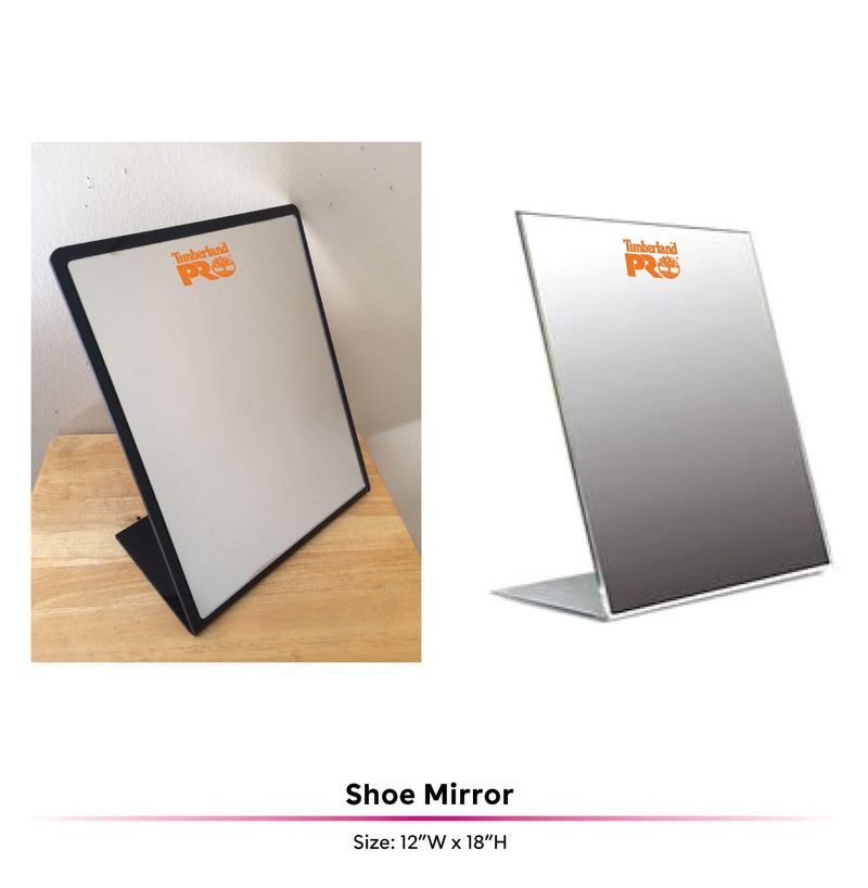 Shoe mirror with logo screenprint
