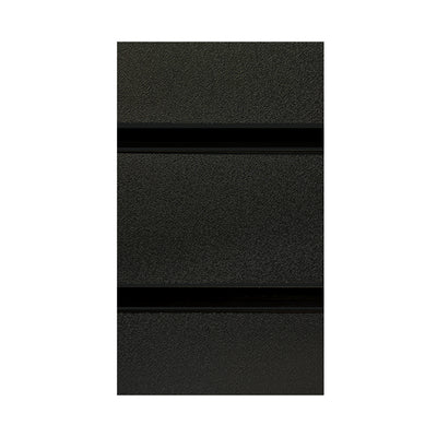 Black slatwall panels with black metal inserts are 4'h x 8'w