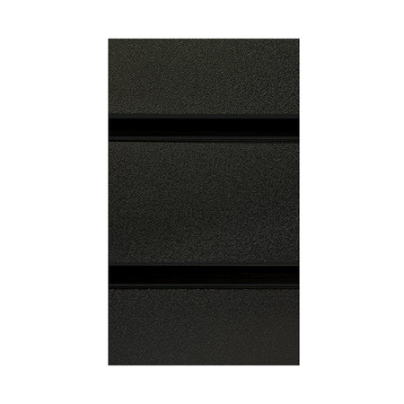 Black slatwall panels with black metal inserts are 4'h x 8'w