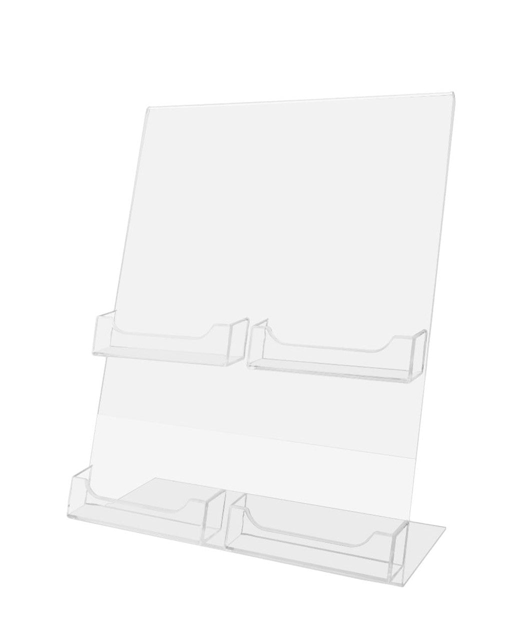 Sign holder with 4 gift card holder attachments.  Slant back display for counter top.