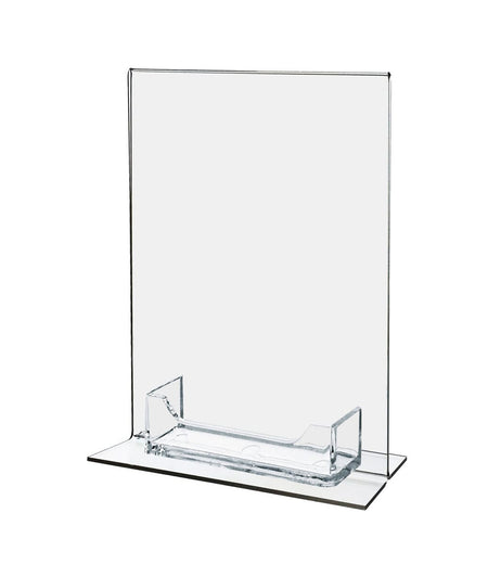 Mini gift card holder for counter top.  Holds 4 x 6 marketing and a stack of cards.