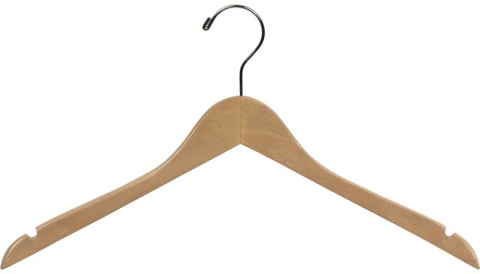 Natural wood hangers 17" flat top hangers with chrome hook