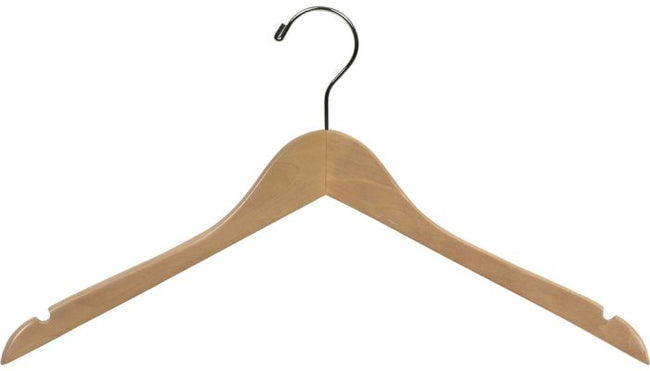 Natural wood hangers 17" flat top hangers with chrome hook