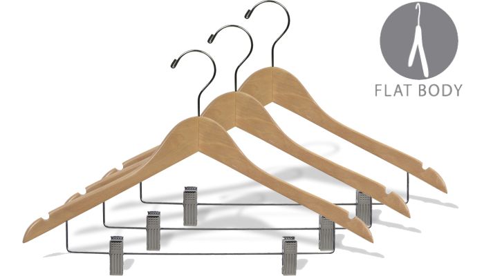 Top hangers flat natural with clips combo hangers