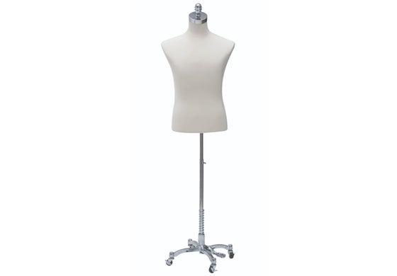 Male Coat Form w/ polished chrome acorn neck block and base – complete set