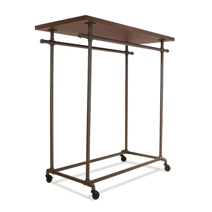 pipeline double ballet rack with top shelf wood and casters