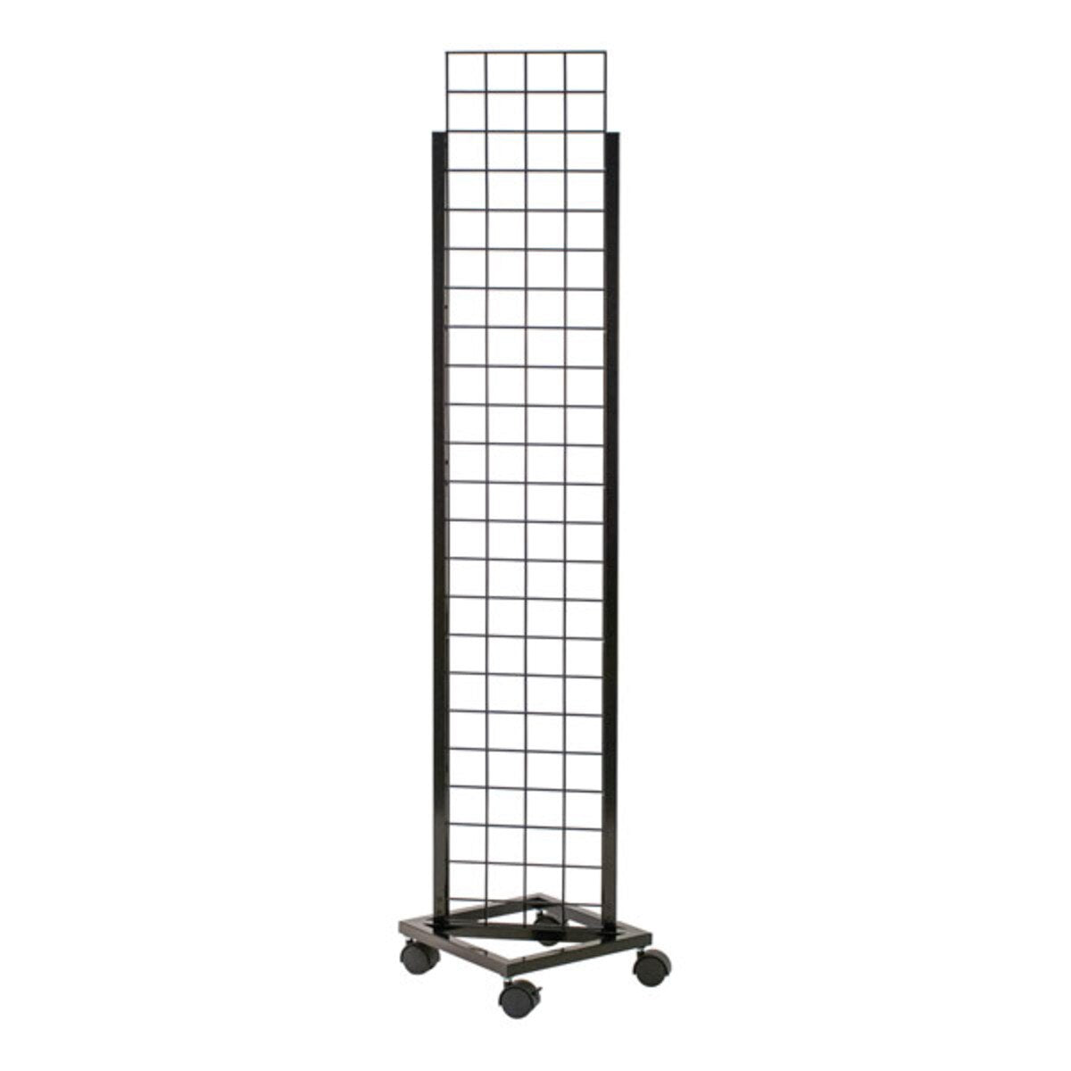 Mobile gridwall display tower with casters for shoe shelves and baskets