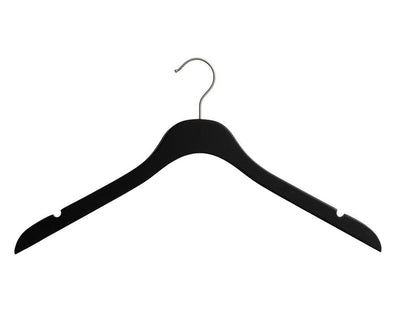 Super slim hangers in black.  Fit lots into the closet.