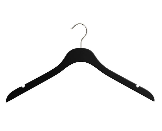 Super slim hangers in black.  Fit lots into the closet.