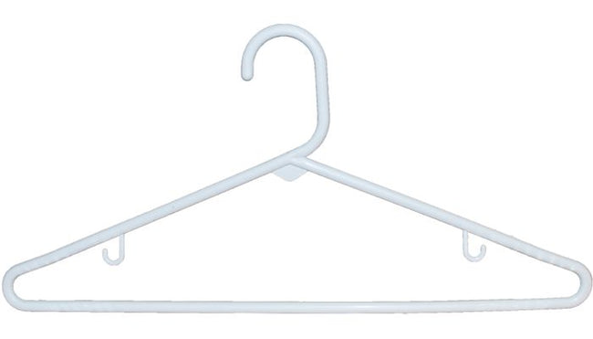 White tubular hangers great for any closet or store.  72 per box.