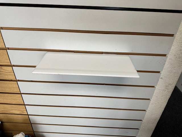 Glossy white acrylic shelf for slatwall