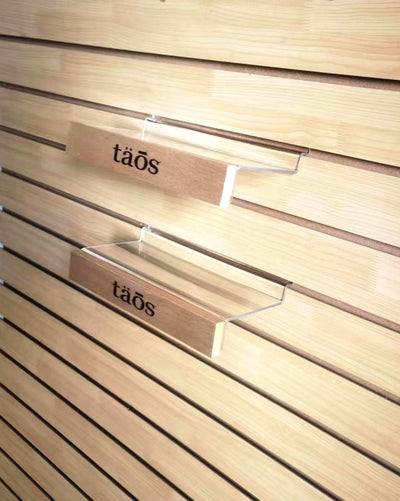 Plastic slatwall shelf with wood face